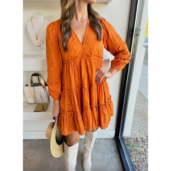 NWT Cleobella Blythe Mini Dress in Bright Orange Floral Tiered Boho XS - Picture 6 of 16